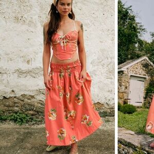 Free People Floral Coral A-Line Skirt